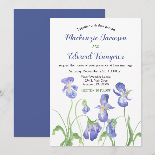 Purple Iris Floral Wedding Invitation (Front/Back)