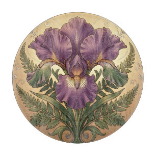 Purple Iris Flower Art Nouveau Ornate Frame Cutting Board