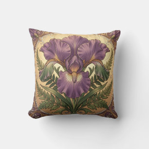 Purple Iris Flower Art Nouveau Ornate Frame Throw Pillow