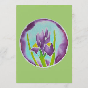 Purple Iris Flower Batik Art Card