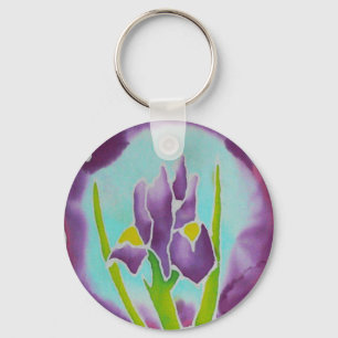Purple Iris Flower Batik Art Keychain