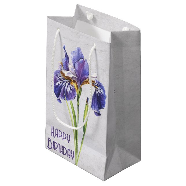 Purple Iris Flower Birthday  Small Gift Bag (Front Angled)