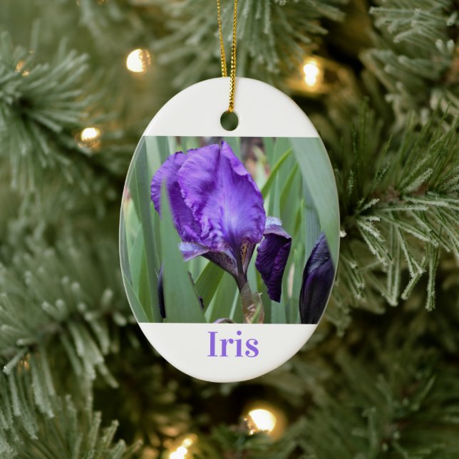 Purple Iris Flower Ceramic Ornament (Tree)