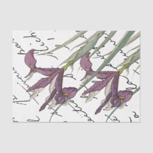 Purple Iris Flower French Script Vintage Decoupage Tissue Paper