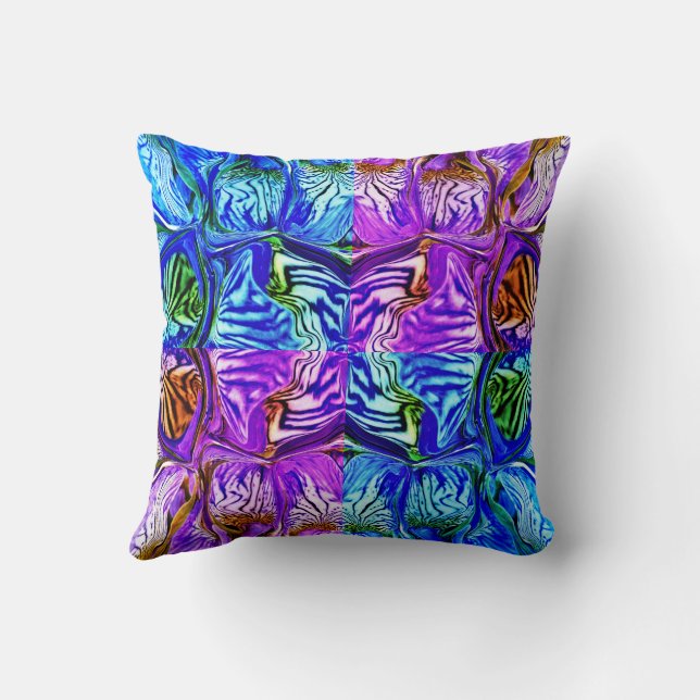 Purple Iris Flower / Greenleaf / 1974 / xFour / Throw Pillow (Back)