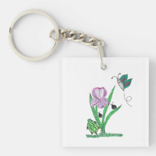 Purple Iris Flower Keychain