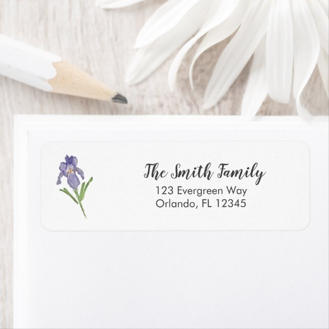 Purple Iris Flower Painting Art Address Label (Insitu)