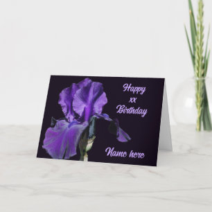 Purple Iris Flower Personalized Birthday Card