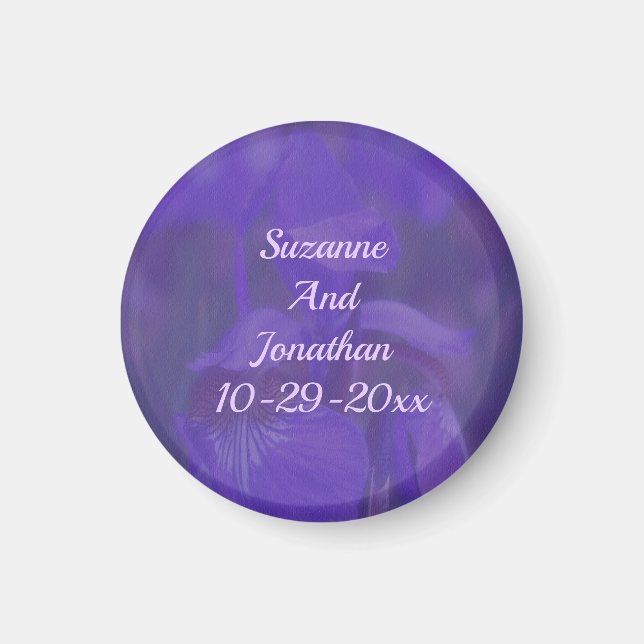 Purple Iris Flower Personalized Wedding  Magnet (Front)