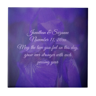 Purple Iris Flower Personalized Wedding  Tile