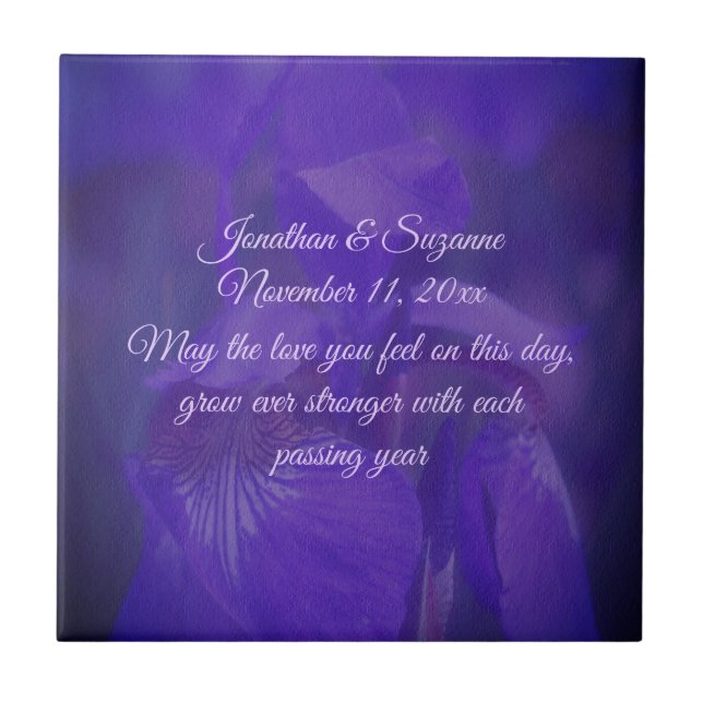 Purple Iris Flower Personalized Wedding  Tile (Front)