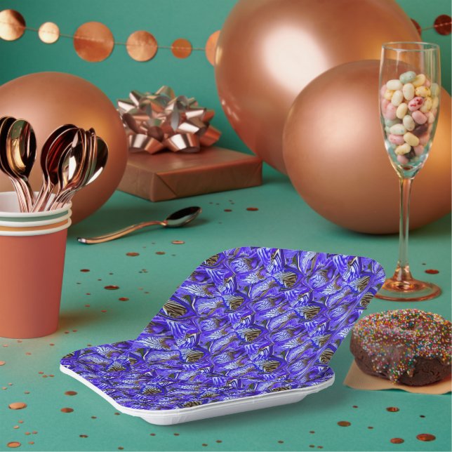 Purple Iris Flower / Slanted / Tiled /  Paper Plate (Multi)