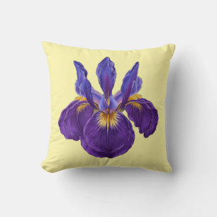Purple Iris Flower Watercolor Botanical Floral Art Throw Pillow