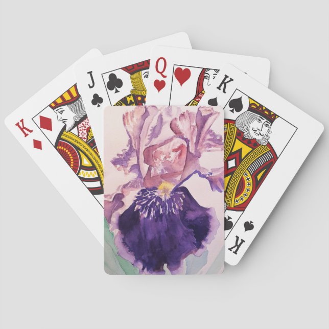 Purple Iris Flower Watercolour Playing Cards Set (Back)