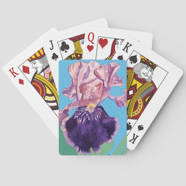Purple Iris Flower Watercolour Playing Cards Set (Back)
