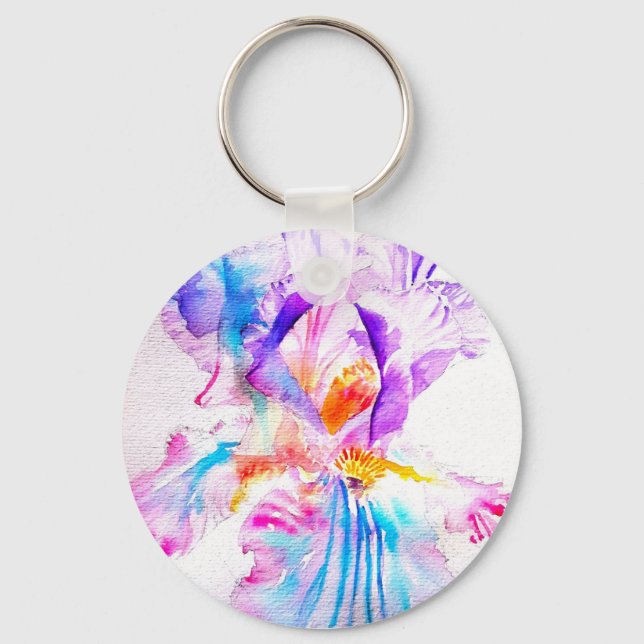 Purple iris Flower Wedding Favour Floral Flower Keychain (Front)