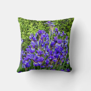 Purple Iris Flowers By The Sidewalk Throw Pillow