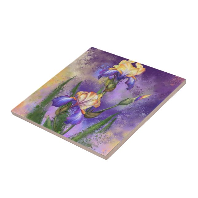 Purple Iris Flowers Ceramic Tile (Side)