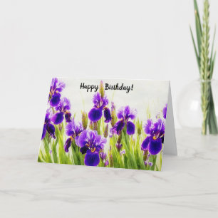 Purple Iris Flowers Floral Birthday Card