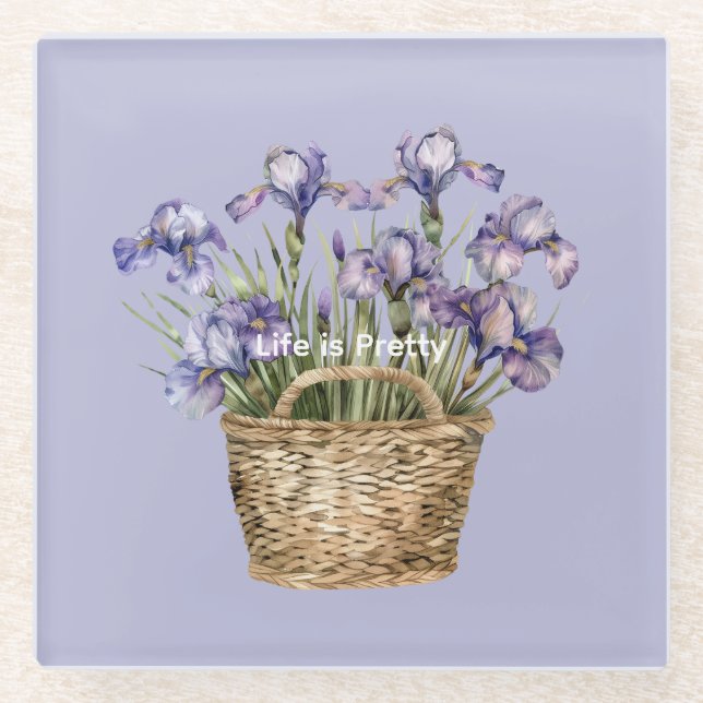 Purple Iris Flowers Glass Coaster (Front)