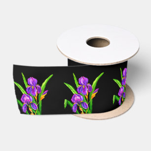 Purple Iris Flowers Irises Ribbon - Choose Colour Satin Ribbon