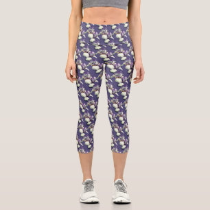 Purple Iris Flowers Nature Pattern Capri Leggings