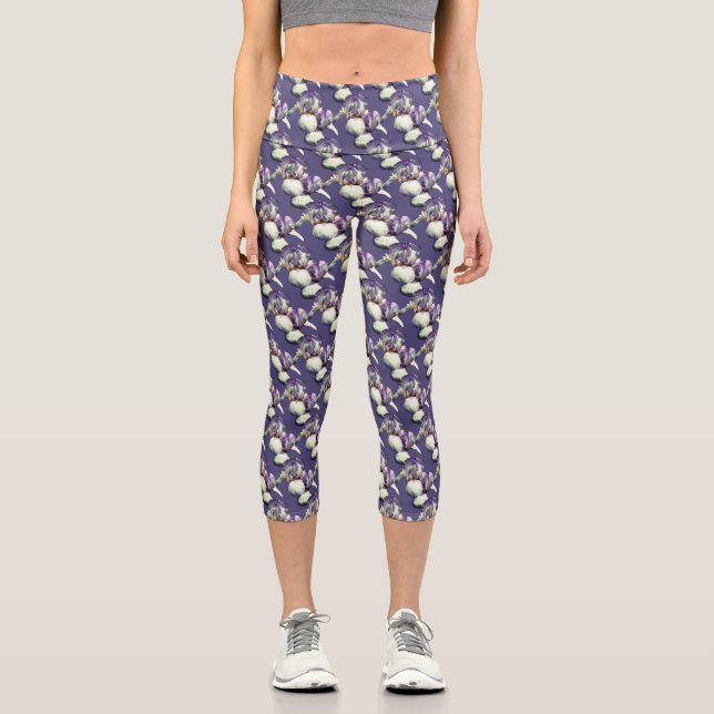 Purple Iris Flowers Nature Pattern   Capri Leggings (Front)