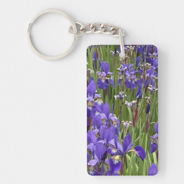 Purple Iris Flowers Nature Plants Photography Keychain (Front)