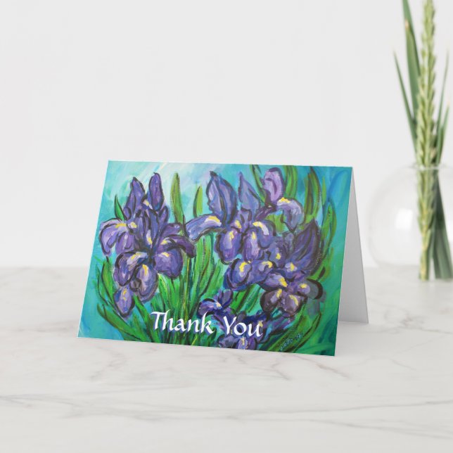 Purple Iris Flowers Thank You Custom Greeting Card (Front)