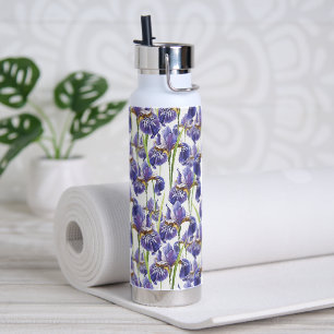 Purple Iris Flowers  Water Bottle