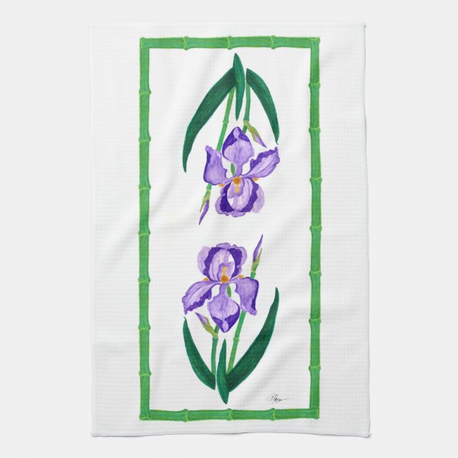 Purple Iris (Green Trim) 16" x 24" Hand Towel (Vertical)