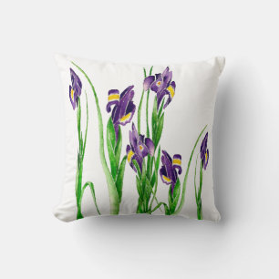 Purple Iris in Retro style art Throw Pillow