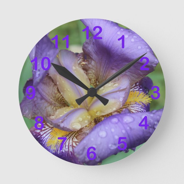 Purple Iris (Iris Germanica) Round Clock (Front)