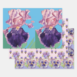 Purple Iris Irises flower Watercolor Painting Wrapping Paper Sheet