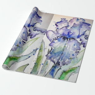 Purple Iris irises flowers Watercolor Wrapping Paper