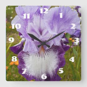 Purple Iris Irises Lilac Daisy Garden Flower Square Wall Clock