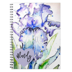 Purple Iris Irises Watercolour Flower Woman's Name Notebook