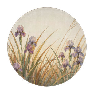 Purple Iris Meadow Golden Grass Landscape Cutting Board