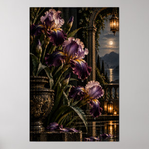Purple Iris Moonlit Garden Wall Art