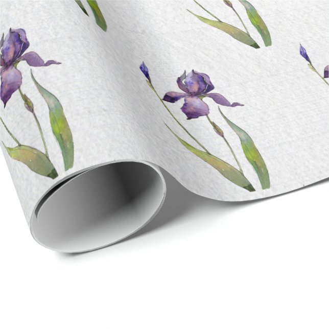 Purple Iris on Grey Wood Wrapping Paper (Roll Corner)