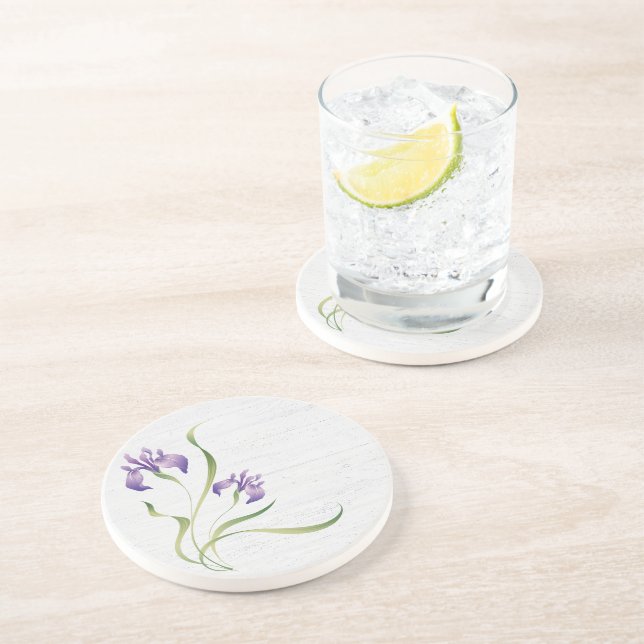 Purple Iris On Wood Coaster (Side)