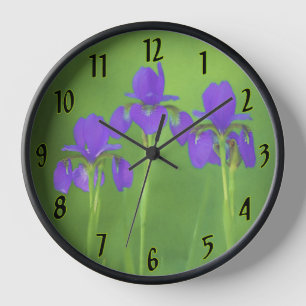 Purple Iris Painting - Original Flower Art Clock