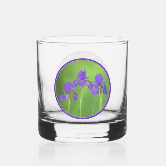 Purple Iris Painting - Original Flower Art Whiskey Glass (Front)