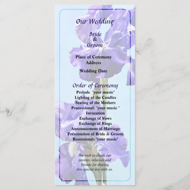 Purple Iris Pair Wedding Program (Front)