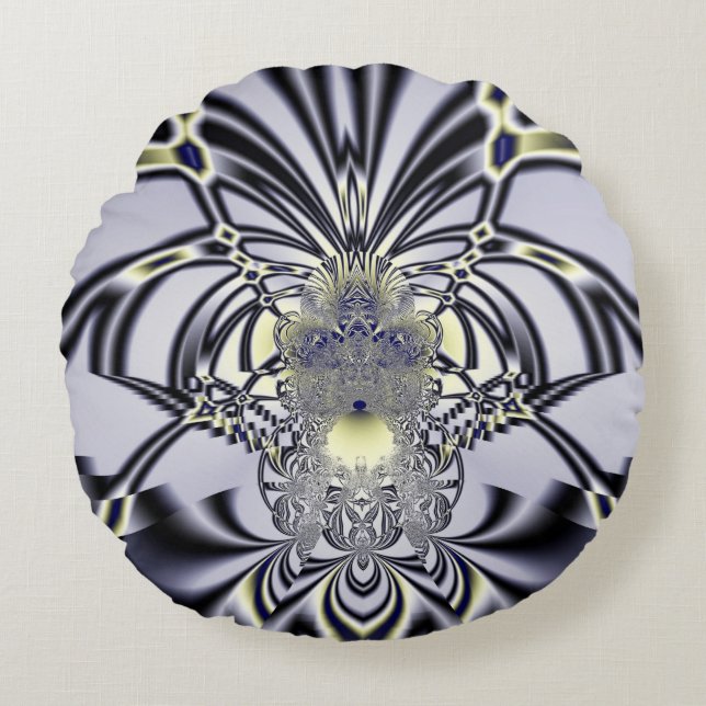 Purple Iris Sacred Geometry Fractal Art Round Pillow (Front)