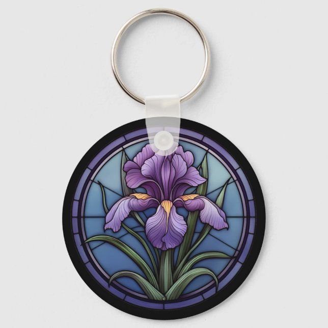 Purple Iris Stained Glass Keychain (Front)