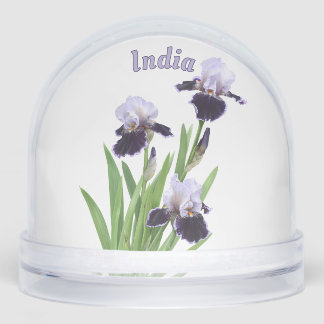 Purple Iris Trio Botanical Floral Art Personalized Snowglobe