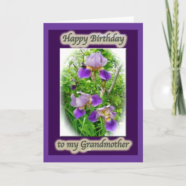 Purple Iris Trio Grandmother Birthday Card (Front)