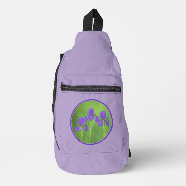 Purple Iris Trio Painting Original Flower Art Sling Bag (Front)