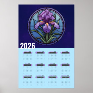 Purple Iris Wall 2026 Calendar Poster